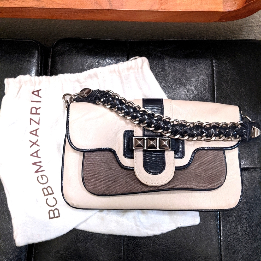 BCBG leather studded clutch